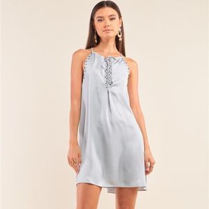 Silver Dust Satin Grommet Studded Mini Dress